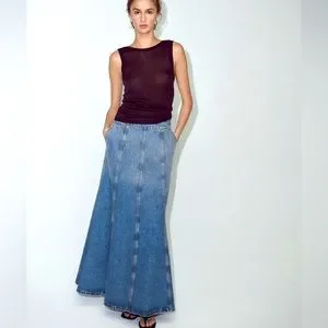 Denim Long Silk Skirt Zara Zara Skirts Zara Denim Long Skirt Poshmark